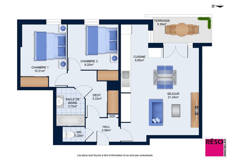 Appartement - 60 m² - 3 pièces