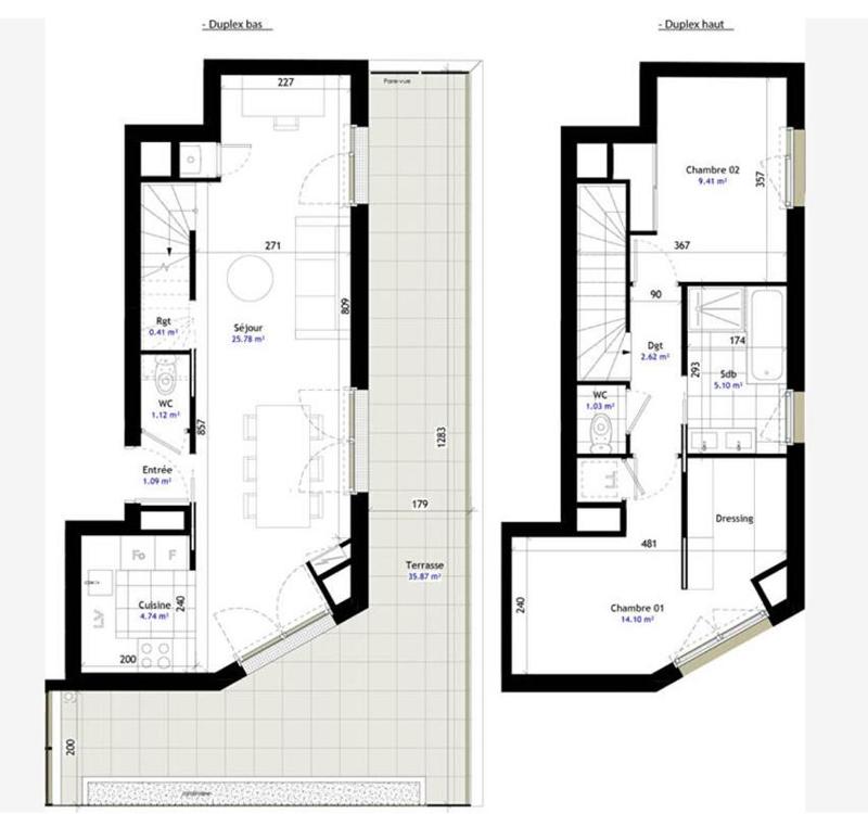 Duplex - 65 m² - 3 pièces