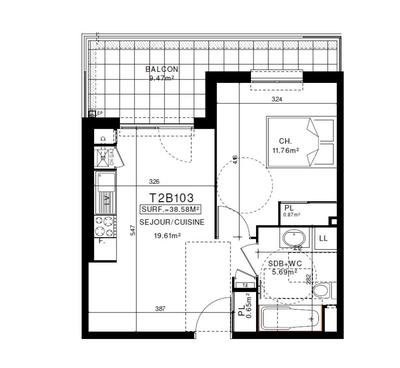 Appartement - 38 m² - 2 pièces