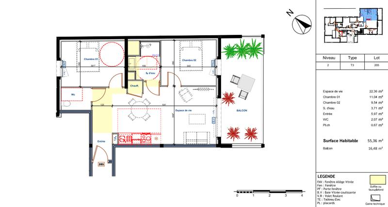 Appartement - 55 m² - 3 pièces