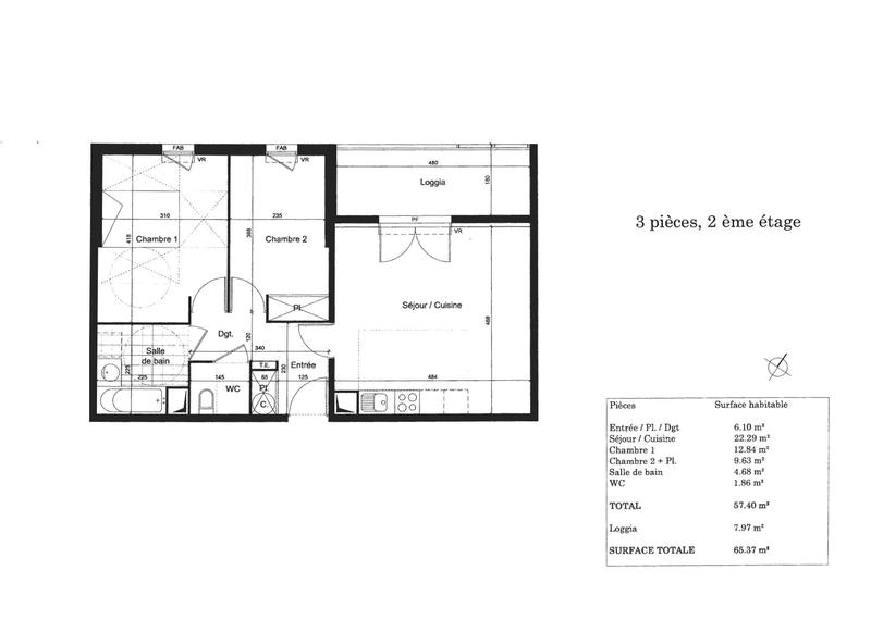 Appartement - 57 m² - 3 pièces
