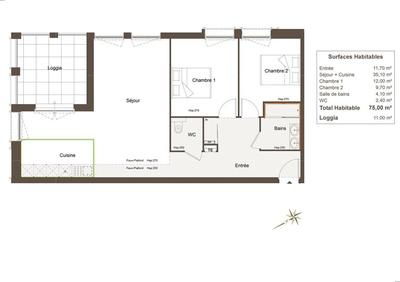 Appartement - 75 m² - 3 pièces