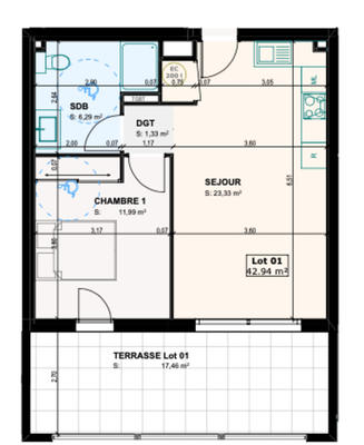 Appartement - 43 m² - 2 pièces