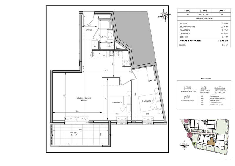 Appartement - 56 m² - 3 pièces