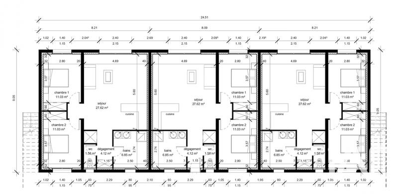 Appartement - 62 m² - 3 pièces