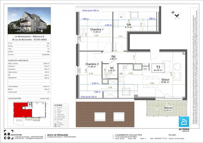 Appartement - 66 m² - 3 pièces