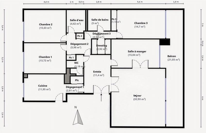 Appartement - 144 m² - 5 pièces