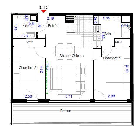 Appartement - 58 m² - 3 pièces
