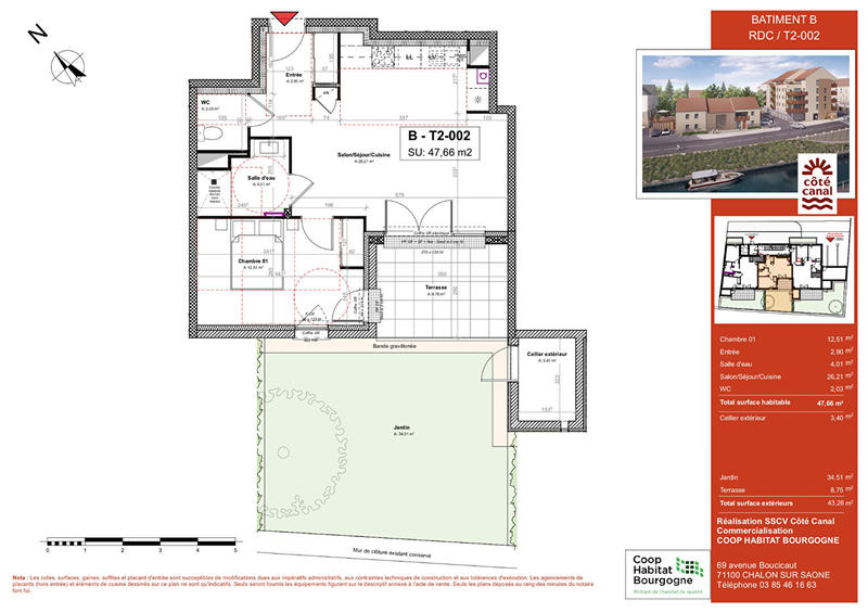 Appartement - 48 m² - 2 pièces