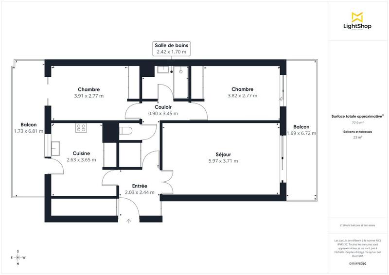 Appartement - 77 m² - 3 pièces