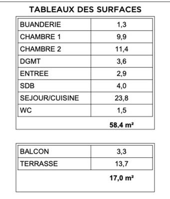 Appartement - 58 m² - 3 pièces