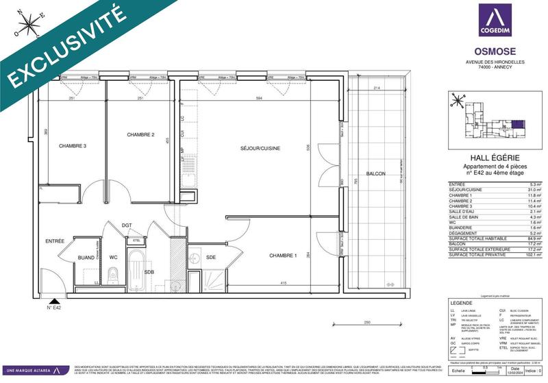 Appartement - 85 m² - 4 pièces