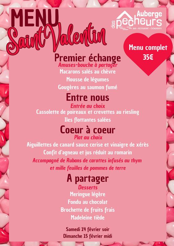 Menu Saint Valentin Auberge des pêcheurs