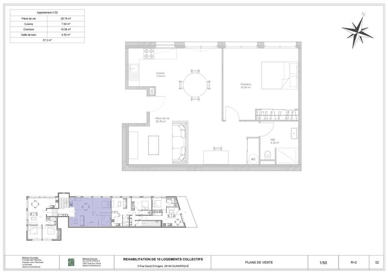 Appartement - 57 m² - 2 pièces