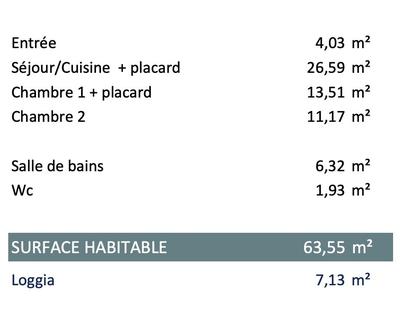 Appartement - 64 m² - 3 pièces