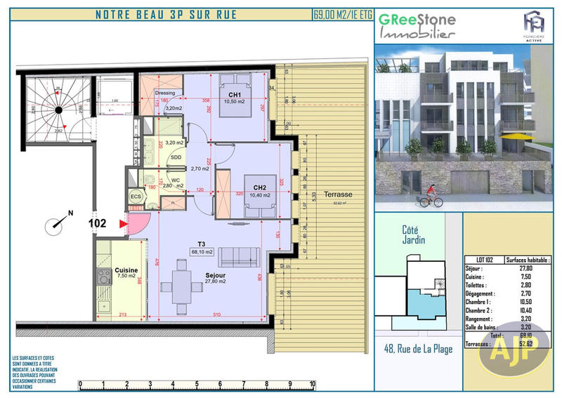 Appartement - 70 m² - 3 pièces