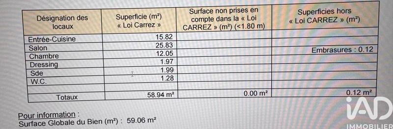 Appartement - 59 m² - 3 pièces