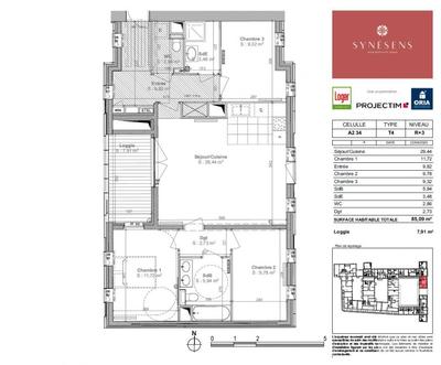 Appartement - 85 m² - 4 pièces