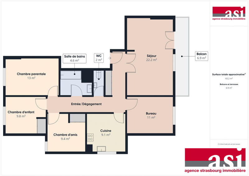 Appartement - 93 m² - 5 pièces