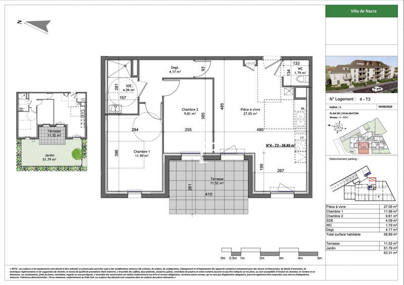 Appartement - 59 m² - 3 pièces