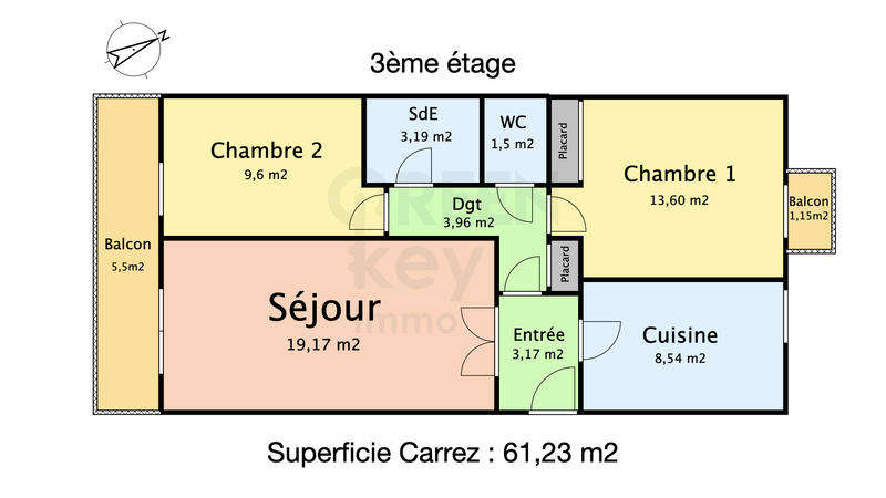 Appartement - 61 m² - 3 pièces