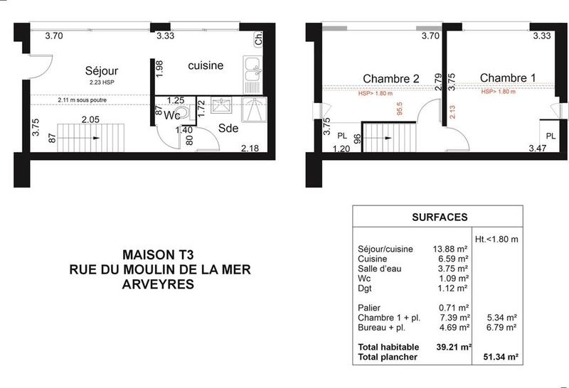 Maison traditionnelle - 39 m² - 3 pièces