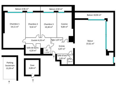 Appartement - 102 m² - 5 pièces