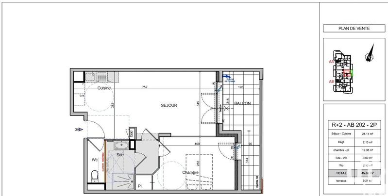 Appartement - 46 m² - 2 pièces