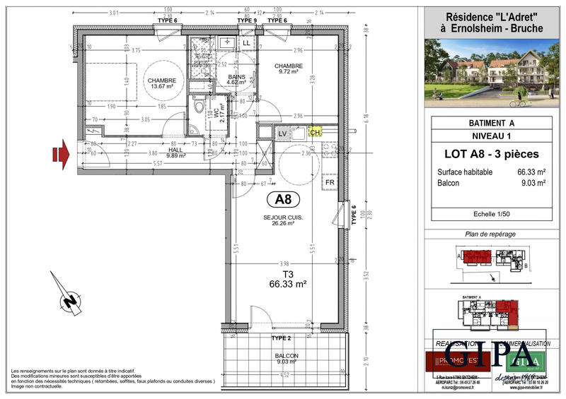 Appartement - 66 m² - 3 pièces