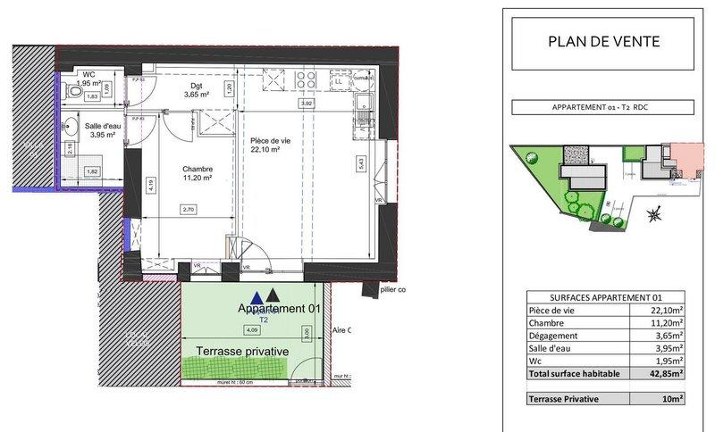 Appartement - 42 m² - 2 pièces