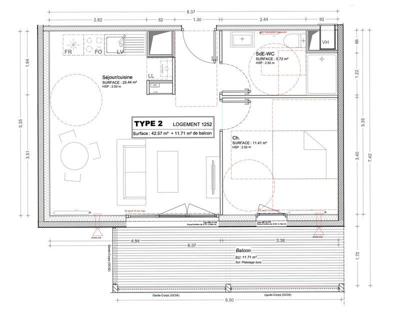 Appartement - 45 m² - 2 pièces