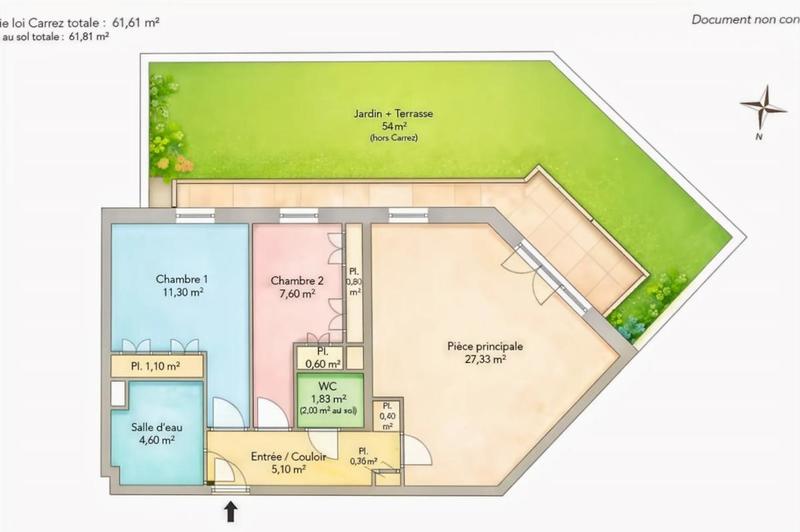 Appartement - 61 m² - 3 pièces