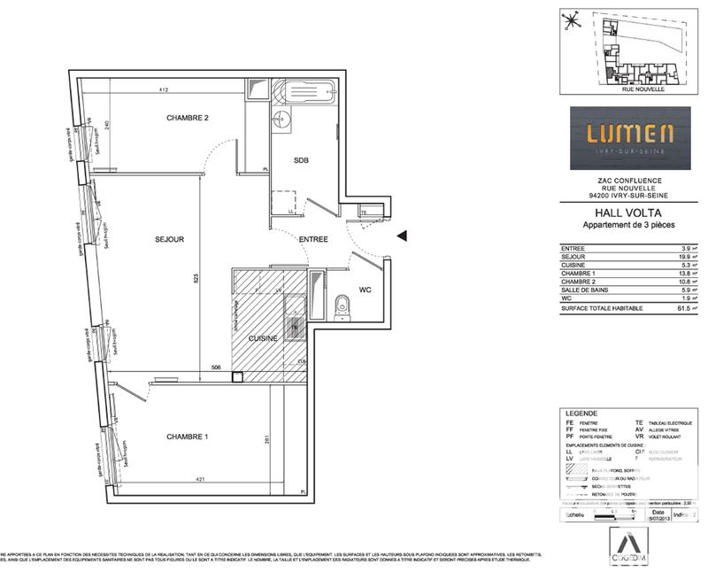 Appartement - 61 m² - 3 pièces