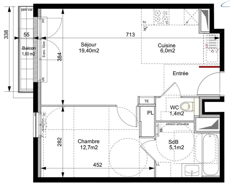 Appartement - 45 m² - 2 pièces