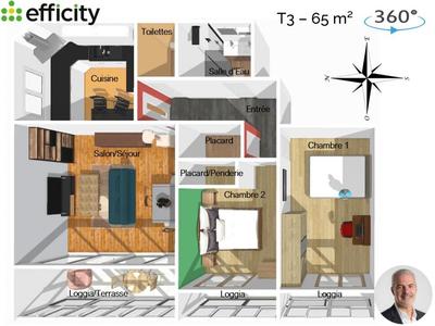 Appartement - 65 m² - 3 pièces