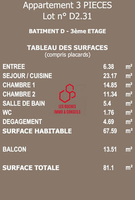 Appartement - 68 m² - 3 pièces