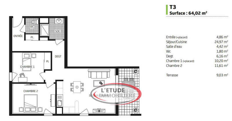 Appartement - 64 m² - 3 pièces