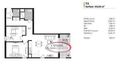 Appartement - 64 m² - 3 pièces