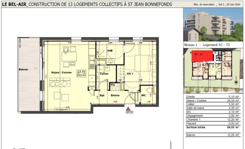 Appartement - 54 m² - 2 pièces