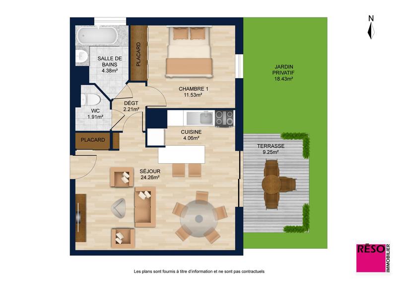 Appartement - 49 m² - 2 pièces