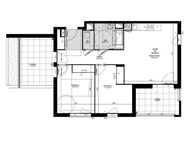 Appartement - 62 m² - 3 pièces