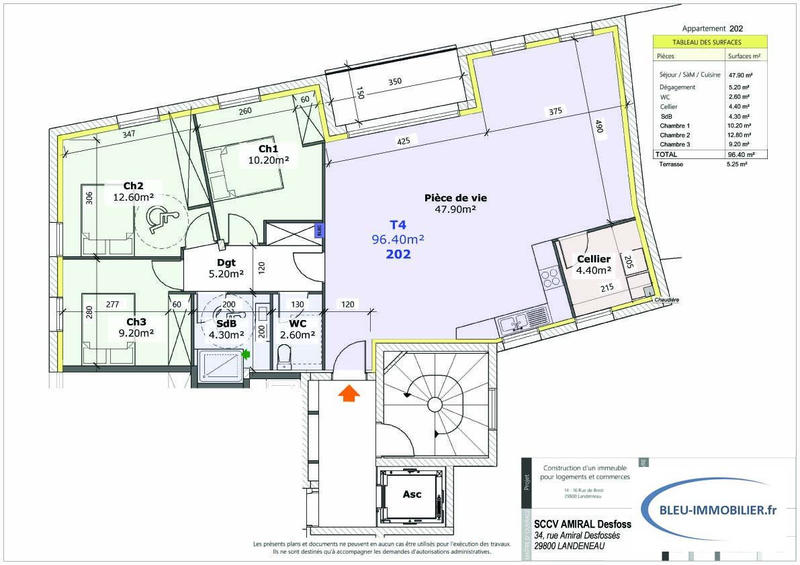 Appartement - 96 m² - 3 pièces