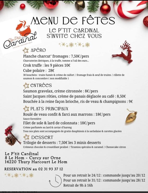 Menu de fêtes le p'tit cardinal s'invite chez vous
