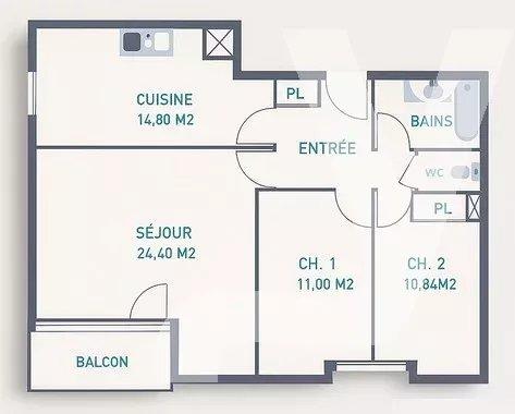 Appartement - 73 m² - 3 pièces