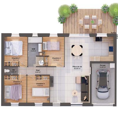 Maison - 90 m² - 6 pièces