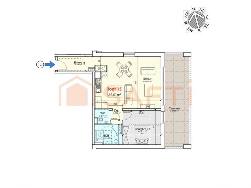 Appartement - 62 m² - 2 pièces