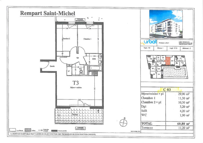 Appartement - 61 m² - 3 pièces