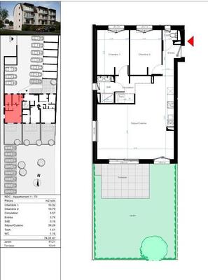 Appartement - 76 m² - 3 pièces