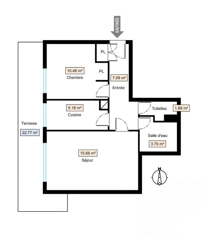 Appartement - 44 m² - 2 pièces