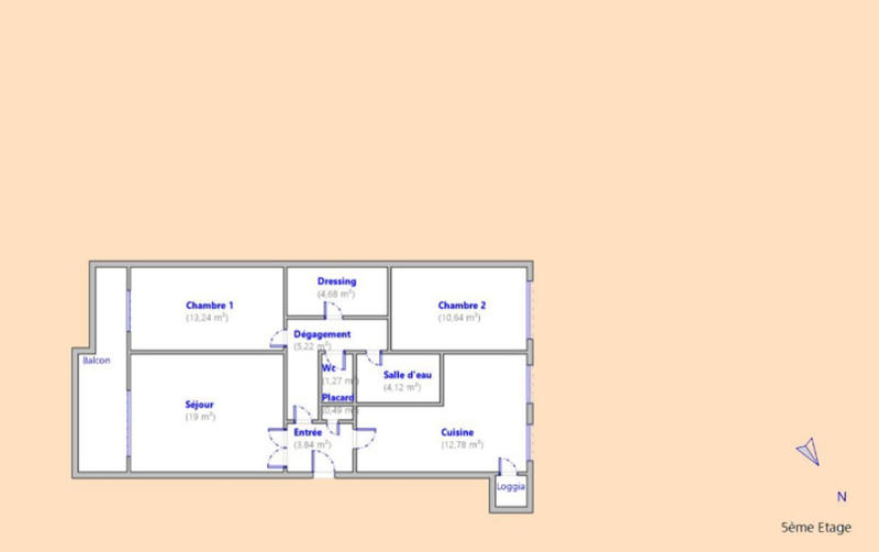 Appartement - 75 m² - 3 pièces